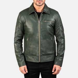 Fashion Coated <b>Leather</b> <b>Jacket</b> for Men Stand Collar Front Logo Vintage Style Cow Genuine <b>Leather</b> - Product Image 6