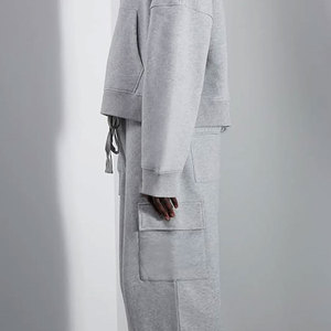 Survêtement à capuche pour hommes grande taille, gris uni, décontracté, sweat-shirt long avec poches latérales, taille élastique, coupe ample, vêtements d'automne - Product Image 3