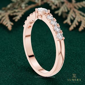 Bague de fiançailles et de mariage demi-éternité en or rose plaqué, diamant de laboratoire taille marquise, certifié IGI, 0,1 carat, 9K-18K pour femme - Product Image 5