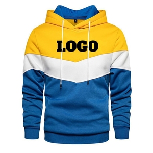เสื้อฮู้ดผู้ชายผ้าฝ้าย 100% ลายพราง ทรงโอเวอร์ไซส์ ซิปหน้า สวมใส่สบายสำหรับฤดูหนาว สีน้ำเงิน เหลือง ขาว ดีไซน์แบบต่อผ้า - Product Image 2