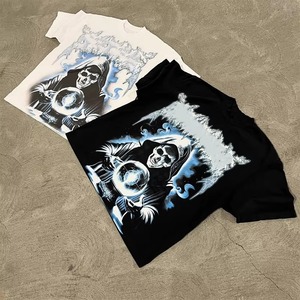 T-shirt à manches courtes pour hommes imprimé Gothic Skull Reaper, coupe régulière, col rond, jersey en coton noir - Product Image 5