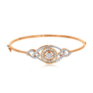 Bracelet et jonc pour femme en or rose 18 carats avec accents de diamants de laboratoire taille brillant rond, design classique à extrémités ouvertes - Product Image 1