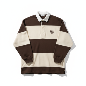 Polo à manches longues rayé personnalisé pour homme en coton Oxford avec logo brodé, design décontracté sur le devant, color-block, coupe classique - Product Image 1