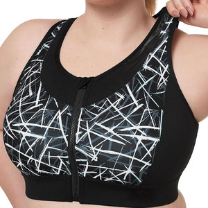 Plus Size High Support Print Lace Racerback <b>Sports</b> <b>Bra</b> <b>Front</b> <b>Zip</b> Seamless OEM Service Breathable Quick Dry Spandex/Nylon Gym - Product Image 1
