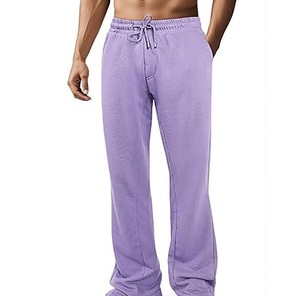 Pantalones de chándal rectos de lana para hombre, con cintura elástica y cordón, de tiro medio, transpirables, de peso medio, para otoño, con bolsillos laterales - Product Image 4