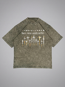 <b>Men's</b> Acid Wash Oversized T <b>Shirt</b> Vintage Graphic Print Heavyweight Cotton Streetwear Drop Shoulder Casual Tee - Product Image 1