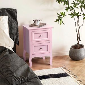 Macaron Powder MDF <b>Spray</b> Paint 40*30*60cm Pastoral <b>Style</b> Two Drawer Bedside Table 1pc Nightstands - Product Image 5