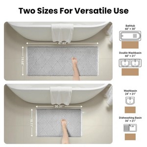 Ensemble de tapis de bain géométriques gris modernes, 2 pièces, rectangulaires, en chenille, antidérapants, avec support en caoutchouc, tapis de salle de bain pour la maison - Product Image 3