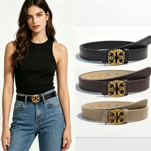 Ceinture en cuir de luxe vintage pour femme avec boucle carrée symétrique en alliage, réglable, pour robe, manteau, chaîne de taille, ceinture de mode pour jean - Product Image 1