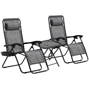 Sedie reclinabili da patio grigie con tavolino laterale per bordo piscina e campeggio - Set da 3 pezzi - Product Image 1