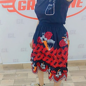 Colorful Bird Embroidered <b>Skirt</b> Women Navy Floral <b>Boho</b> Vacation Resort Wear - Product Image 2