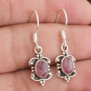 Boho Natural Pink Tourmaline Earring S925 Silver <b>Handmade</b> <b>Jewelry</b> Vintage Style Studs October Birthstone Gift Unique Earrings - Product Image 1