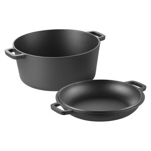 Pentola Olandese in Ghisa Pretrattata 2-in-1 con Coperchio a Padella 5QT, Accessori per Cucina e Cestello per Lievitazione del Pane - Product Image 1