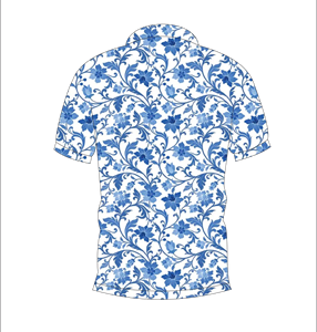 เสื้อโปโลผู้ชายสีฟ้าขาวพิมพ์ลายดอกไม้แขนสั้นเสื้อแฟชั่นฤดูร้อนลำลอง - Product Image 2