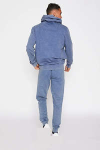 Ensemble de survêtement bleu pour homme en molleton de coton, sweat à capuche et pantalon de jogging fuselé, tenue de sport décontractée - Product Image 5