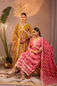 Traditional Indian Ethnic Wear Pure 100% Cotton Floral Anarkali Dress Ladies Bulk Wholesale Export Jaipuri Hand Block Print - Product Image 2
