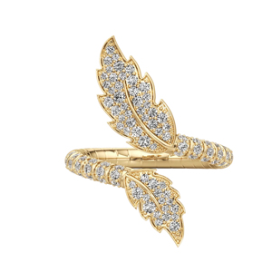 Anillo de cóctel con plumas de diamantes en oro amarillo para mujer, joyería fina de lujo - Product Image 1