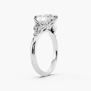 Anillo de compromiso de oro macizo de 14K con diamante de corte ovalado cultivado en laboratorio, inspirado en la naturaleza, con piedra lateral de hoja floral, moderno, para mujer, de 6 puntas, fino. - Product Image 6