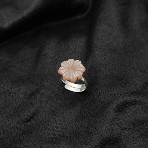 Boho Peach Moonstone Flower Carving <b>Ring</b> <b>Adjustable</b> Sterling <b>Silver</b> Band Wholesale Gemstone <b>Ring</b> - Product Image 6
