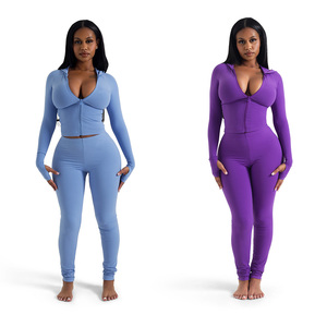 Conjunto de Yoga para Mujer, Tallas Grandes, Color Sólido, Transpirable, Ecológico, Tela de Spandex/Poliéster, Dos Piezas, Ropa Deportiva con Cintura Elástica - Product Image 2