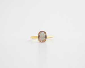 Anillo de Cuarzo Ahumado Natural, Plata de Ley 925, Chapado en Oro Vermeil de 14K, Corte Ovalado, Cambia de Color, Joyería Turca Minimalista - Product Image 1