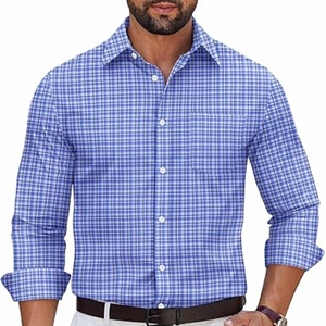 เสื้อเชิ้ตแขนยาวลายสก็อตผ้าฝ้ายสำหรับผู้ชาย ไม่ยับง่าย เหมาะสำหรับใส่ทำงานและใส่ลำลอง - Product Image 1