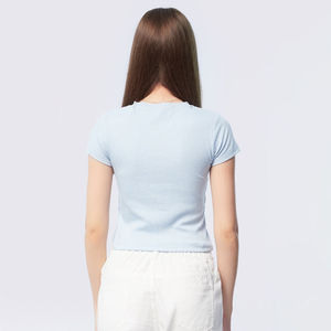 Top Corto de Diseño Único para Mujer, Color Sólido, Corte Holgado, Tela Elástica, Comodidad y Flexibilidad, para Gimnasio, Uso Diario, Transpirable para Verano - Product Image 2