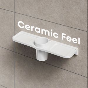 Rectangular compartments and central circular holder modern minimalist storage compact wall mounted bathroom <b>shelf</b> with dual - Product Image 3