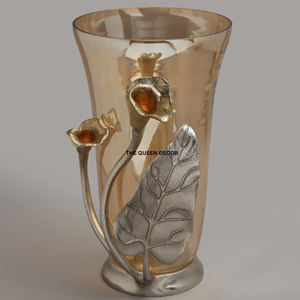 Jarrones de Aluminio para Flores de Boda, Hermoso Diseño de Hojas y Flores, Centro de Mesa Plateado, Decoración Nueva, Lujosa y Hecha a Mano - Product Image 1