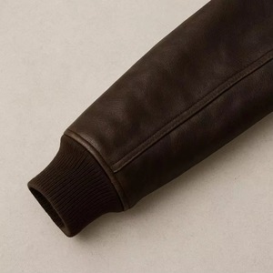 Veste en cuir véritable pour homme, col rabattu, fermeture éclair, logo brodé sur le devant, style motard - Product Image 6