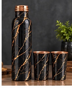 Ensemble de bouteilles d'eau esthétiques à imprimé oiseaux et fleurs avec couvercle en cuivre et 2 tasses – Vaisselle portable - Product Image 6