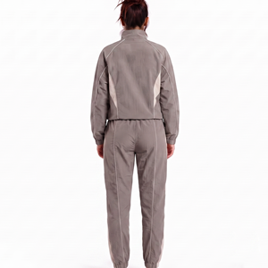 Latest Design Nylon Polyester Tracksuit For Women Stand Collar Full Zip Jacket And Jogger Pant Windbreaker Solid Color Two Piece - Product Image 3
