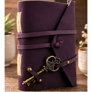 Handmade Purple Leather Journal with Antique Key Lock, Vintage Writing Notebook, Travel <b>Diary</b>, Rustic Leather Book - Product Image 3