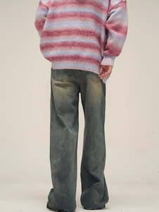 Pantalon en jean vintage délavé pour homme, style crayon, effet moustaches, tendance - Product Image 6