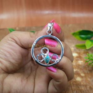 จี้เงินแท้ 925 ประดับพลอยเทอร์ควอยซ์ ทำด้วยมือ |   จี้หินเทอร์ควอยซ์สีน้ำเงินธรรมชาติทรงวงรีแบบวงเปิด - Product Image 6