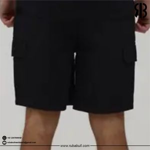 Shorts cargo unisexes en coton noir uni pour homme, taille élastique, décontractés, respirants, avec poches, taille mi-haute - Product Image 6