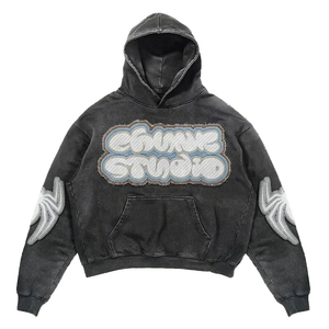 Sudadera con Capucha Oversize Unisex Estilo Urbano con Logotipo Bordado y Bolsillo, Gris, Felpa Francesa, Manga Regular, Ecológica, 80% Algodón - Product Image 3