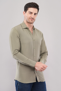 Chemise en coton à manches longues pour homme, coupe classique, verte unie, décontractée, boutonnée, respirante, légère, pour l'été, col ouvert - Product Image 6