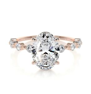 Fashion 4 Prong Oval Side Stones Engagement <b>Ring</b> with Moissanite and Bezel Setting 925 Silver IGI Certified - Product Image 3