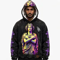 Sweat à capuche oversize pour homme avec imprimé déesse grecque, manches croisées violettes, style streetwear, tissu FRENCH TERRY, vêtement d'automne