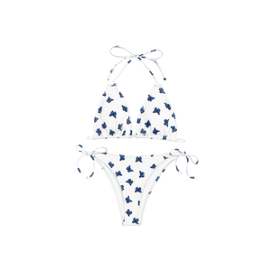 Ensemble de bikini deux pièces fait main à fleurs rouges perlées, en tissu coton/spandex, maillot de bain de haute qualité pour femme, avec push-up et paréo - Product Image 4