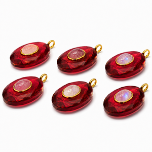 Pendentifs ovales rouges en cristal Sstringz pour femmes, avec incrustation de tourmaline et quartz, montures plaquées or, breloques solitaires pour collier de mariage - Product Image 2