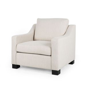 Poltrona Club Contemporanea in Tessuto Beige per Soggiorno, Imbottita e Confortevole - Product Image 5