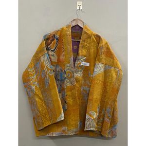 Handmade 100% Cotton Patchwork kantha <b>Kimono</b> <b>Jacket</b> Full Sleeve Shawl Collar Eco-Friendly Women's Wear <b>jacket</b> - Product Image 1