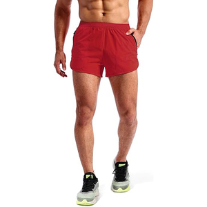 <b>Men's</b> <b>Red</b> Split Running <b>Shorts</b> Lightweight Breathable Athlete Workout Gym <b>Shorts</b> with Side Zipper Pockets - Product Image 5