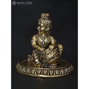 Sculpture en laiton de Krishna au beurre superfin de 3 pouces faite à la main pour la décoration intérieure, les cadeaux et les temples fabriqués en Inde - Product Image 4