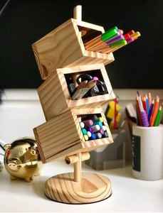Boîte de rangement de bureau en bois pour crayons et fournitures de papeterie - Product Image 2