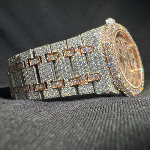 Montre à quartz en acier inoxydable avec cristaux, 100 % testée, de luxe, dorée brillante, carrée, en moissanite, style hip-hop, étanche 5 ATM, mouvement ETA - Product Image 1