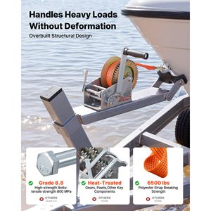 Cabrestante manual de alta resistencia para embarcaciones de 3500 lb con correa de poliéster naranja de 20 pies, portátil, con trinquete bidireccional de 2 velocidades - Product Image 3