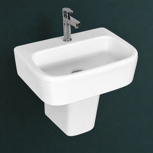 Lavabo Rectangular Moderno Alexa con Certificación NSF, Montado en la Pared, Semi-Pedestal, Grifo Cromado de un Solo Orificio con Manija de Palanca para Baño - Product Image 3